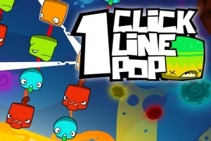 色とりどりのキャラクターと「1 Click Line Pop」のテキストが配置されたカラフルな背景。