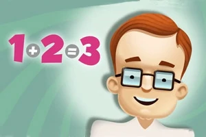 メガネをかけた笑顔のキャラクターと「1+2=3」の数式が描かれたイラスト。