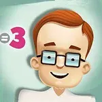 メガネをかけた笑顔のキャラクターと「1+2=3」の数式が描かれたイラスト。