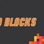 黒い背景に「10 BLOCKS」とオレンジ色で描かれ、四隅にはカラフルなブロックが配置されているデザイン。