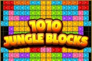 カラフルなブロックの背景に「1010 JUNGLE BLOCKS」という文字が中央に表示されている画像。