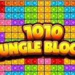 カラフルなブロックの背景に「1010 JUNGLE BLOCKS」という文字が中央に表示されている画像。