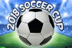 サッカーボールと「2018 SOCCER CUP」の文字がスタジアムの背景に描かれています。