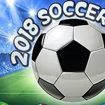 サッカーボールと「2018 SOCCER CUP」の文字がスタジアムの背景に描かれています。
