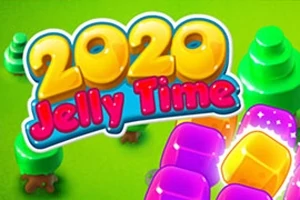 カラフルなテキスト「2020 Jelly Time」と緑の背景にジェリーブロック。