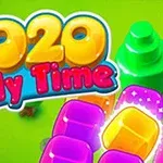 カラフルなテキスト「2020 Jelly Time」と緑の背景にジェリーブロック。