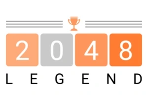 オレンジとグレーの四角いブロックに「2048」と書かれ、その上にトロフィーのアイコンが描かれた画像。