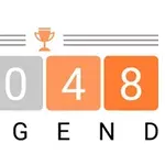 オレンジとグレーの四角いブロックに「2048」と書かれ、その上にトロフィーのアイコンが描かれた画像。