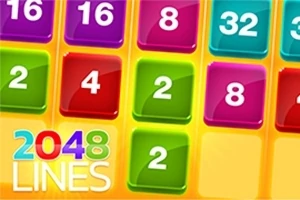 カラフルな数字が入り並ぶマス目と「2048 LINES」の文字。