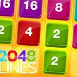 カラフルな数字が入り並ぶマス目と「2048 LINES」の文字。