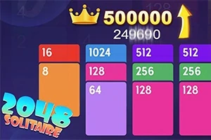 カラフルな数字ブロックと「2048ソリティア」のロゴが表示されている画面。