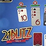 青い背景に4つのカードの列と、中央下に「21BLITZ」と書かれたロゴが表示されています。
