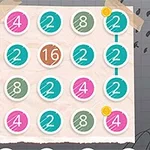 数字が書かれたピンク、緑、青の円が配置されたグリッドが線で繋がれた画像。