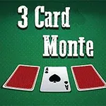 緑色の背景に「3 Card Monte」という文字と、中央にスペードのエースが見えるカード3枚のイラスト。