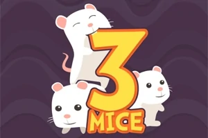 3匹のかわいい白いネズミが数字の「3」と「MICE」の文字の周りに集まっているイラスト。