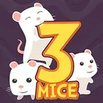 3匹のかわいい白いネズミが数字の「3」と「MICE」の文字の周りに集まっているイラスト。