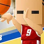 赤いユニフォームを着たキャラクターがバスケットボールをシュートしている。