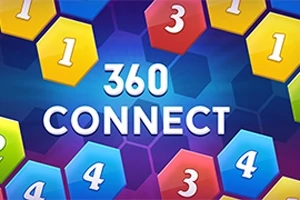 カラフルな六角形の数字ブロックが青い背景に配置され、中央に「360 CONNECT」の文字がある画像。