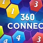 カラフルな六角形の数字ブロックが青い背景に配置され、中央に「360 CONNECT」の文字がある画像。