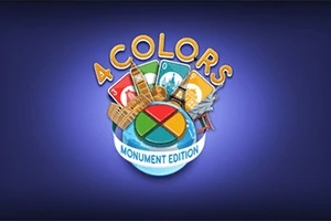 青い背景に、色付きのカードとモニュメントのイラストが描かれた「4 COLORS MONUMENT EDITION」のロゴ。