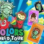 キャラクターやカードがカラフルに描かれた「4 Colors World Tour」のイラスト。