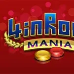 赤い背景に「4 in Row Mania」と書かれたロゴと、下に赤と黄色のディスクが並んでいる。
