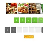 ピザ、パスタ、コロッセオ、イタリア国旗が並んだ画像。