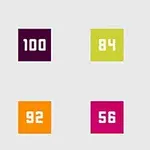 6つのカラフルな四角形の中に異なる数字が描かれている画像。