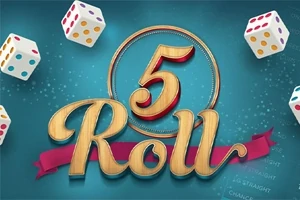 色とりどりのサイコロが舞い、中央に「5」と「Roll」と書かれた文字が目立つデザイン。