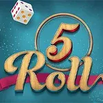 色とりどりのサイコロが舞い、中央に「5」と「Roll」と書かれた文字が目立つデザイン。