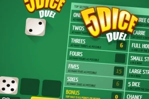 緑の背景にサイコロが表示され、5 DICE DUELというテキストが大きく描かれた画像。