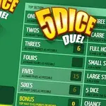 緑の背景にサイコロが表示され、5 DICE DUELというテキストが大きく描かれた画像。
