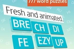 単語パズルのピースが青い背景に配置され、「Fresh and animated