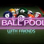 ビリヤード台の上に色とりどりのボールが集まり、「8 BALL POOL WITH FRIENDS」のネオン文字が表示されている。