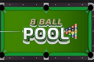 緑色のビリヤード台上に「8 BALL POOL」の文字とビリヤードボールが配置されている画像。