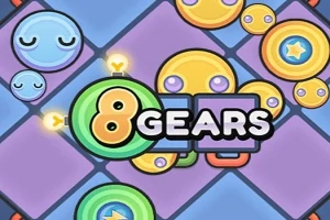 カラフルな丸いキャラクターと「8 GEARS」という文字が描かれたイラスト。