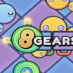 カラフルな丸いキャラクターと「8 GEARS」という文字が描かれたイラスト。