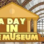 博物館の背景に「A DAY IN THE MUSEUM」と書かれた建物のロゴ。