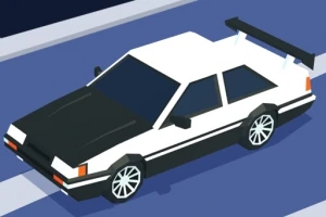 白と黒のスポーツカーが道路を走っているイラスト。
