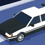 白と黒のスポーツカーが道路を走っているイラスト。