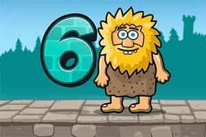 金髪で毛むくじゃらのキャラクターが数字の6の隣に立っている。