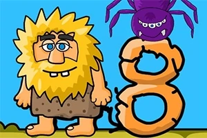 金髪のキャラクターと紫色のクモが数字の「8」と共に描かれているイラスト。