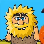 黄色い髪とひげのキャラクターと、一本足で立つオレンジ色のもじゃもじゃしたキャラクター。