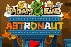 カラフルな文字で「ADAM & EVE ASTRONAUT」と書かれたタイトル画面。
