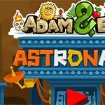 カラフルな文字で「ADAM & EVE ASTRONAUT」と書かれたタイトル画面。