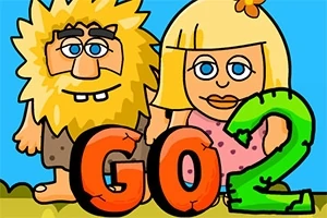 金髪の男性と女性が並んで立ち、「GO2」と書かれた文字が前に描かれているカートゥーン風のイラスト。