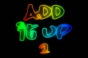 虹色のネオンで「ADD it UP 1」と書かれた文字。