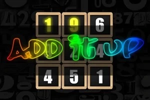 カラフルな「ADD IT UP」という文字が中央にあり、その周囲に数字の入った格子が配置されています。