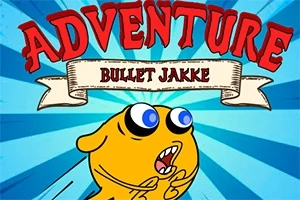 黄色い犬のキャラクターが驚いた表情で走っていて、上部に「ADVENTURE」と書かれた文字がある。