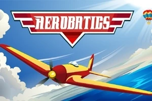青空を背景に、黄色と赤のプロペラ飛行機が飛んでいる様子が描かれたイラスト。